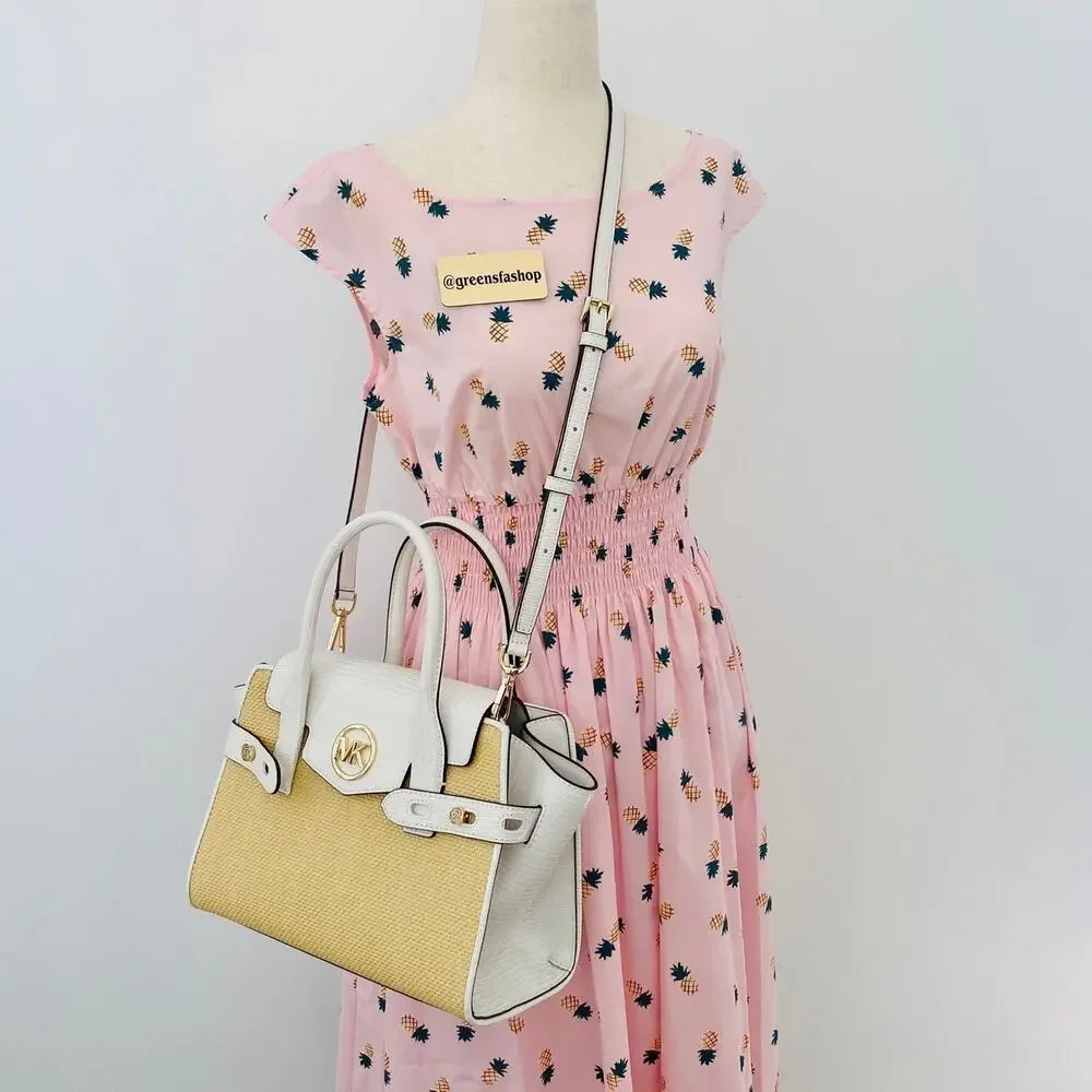 Michael Kors Purse Carmen Medium Flap Satchel shoulder bag optic white new